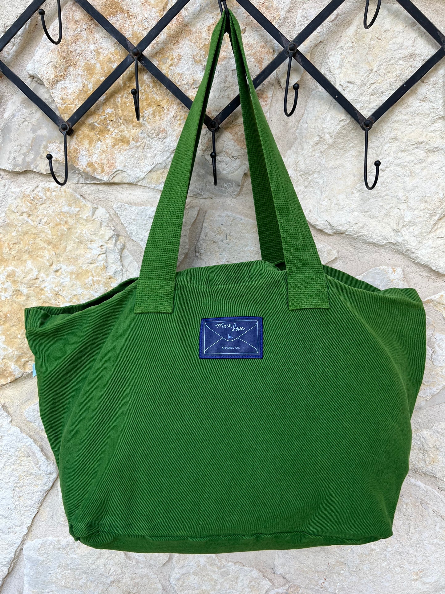 Vintage green canvas tote bag