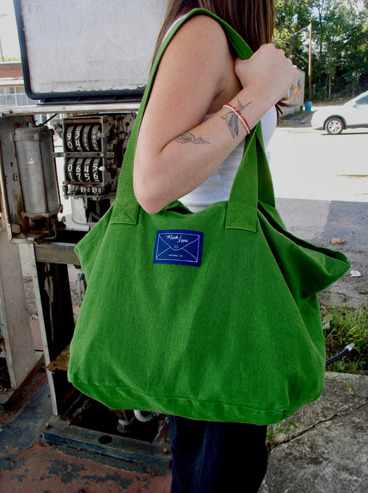 Vintage green canvas tote bag