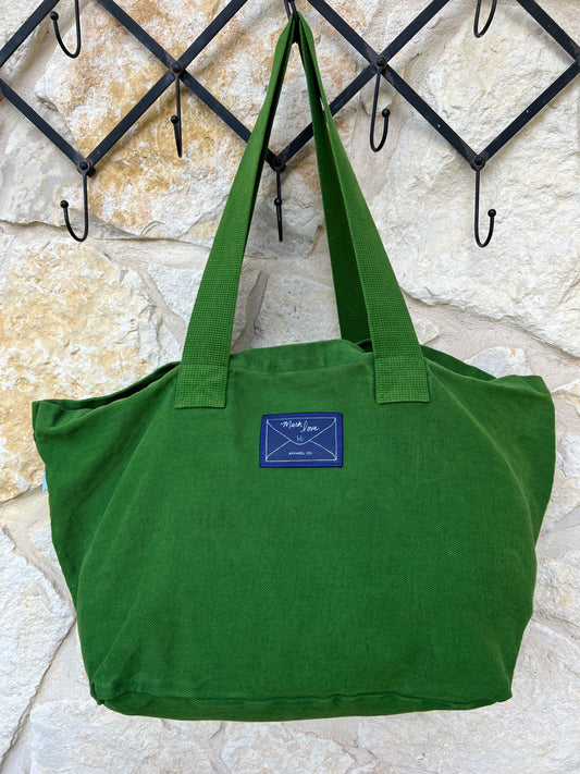 Vintage green canvas tote bag